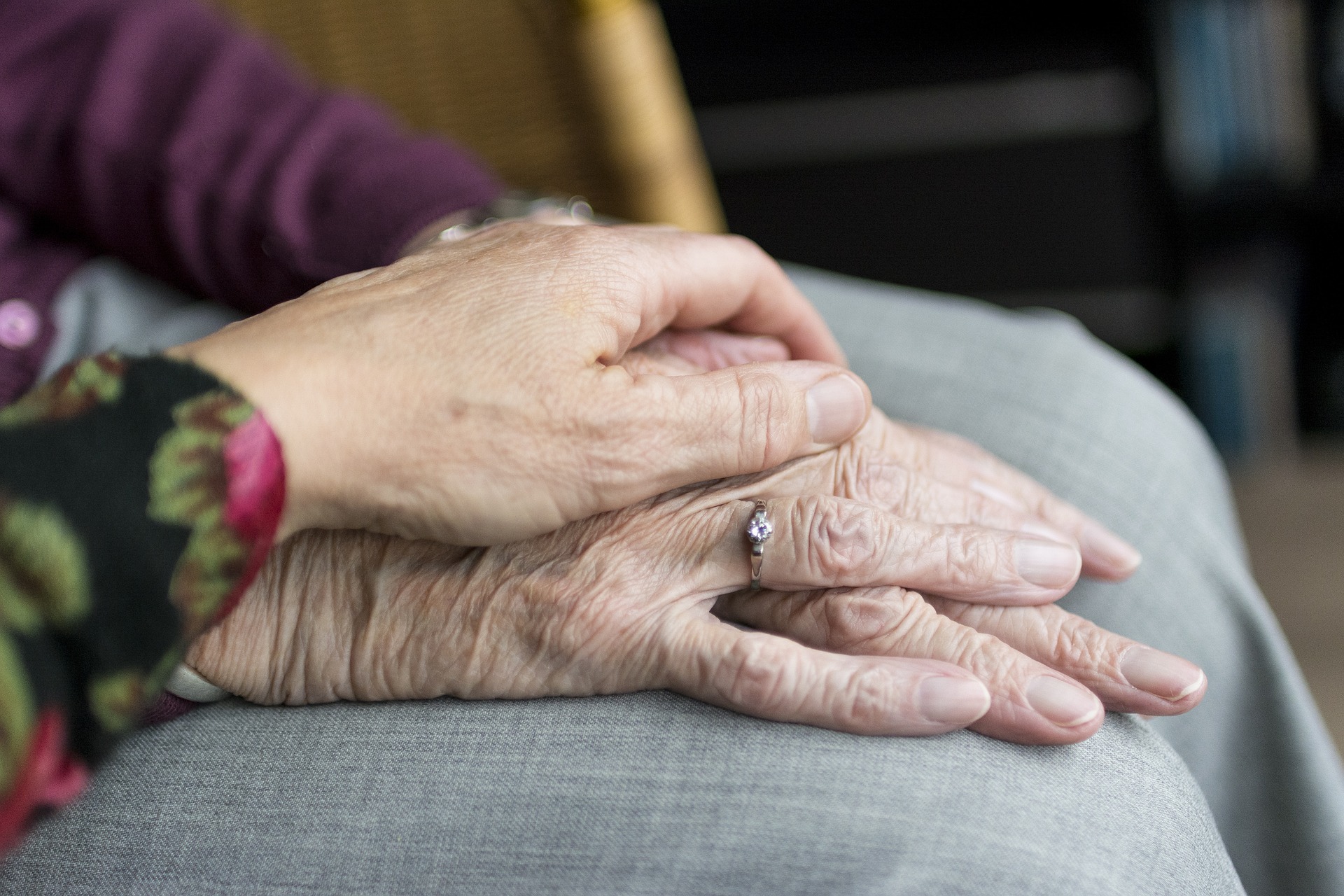 Hands of a caregiver gently holding the hands of a senior, symbolizing companionship and support in home care services for seniors.