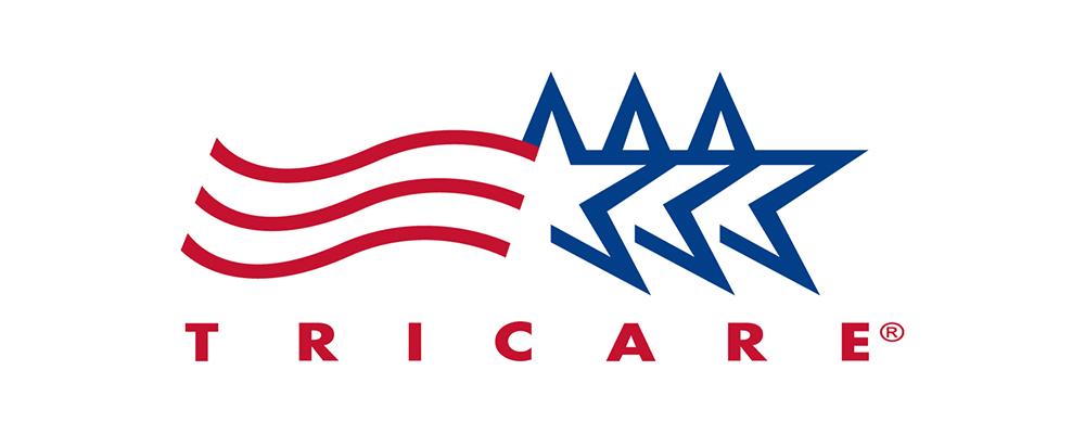 TRICARE logo featuring three blue stars and red waves, representing authorized home care services for military families in Houston.